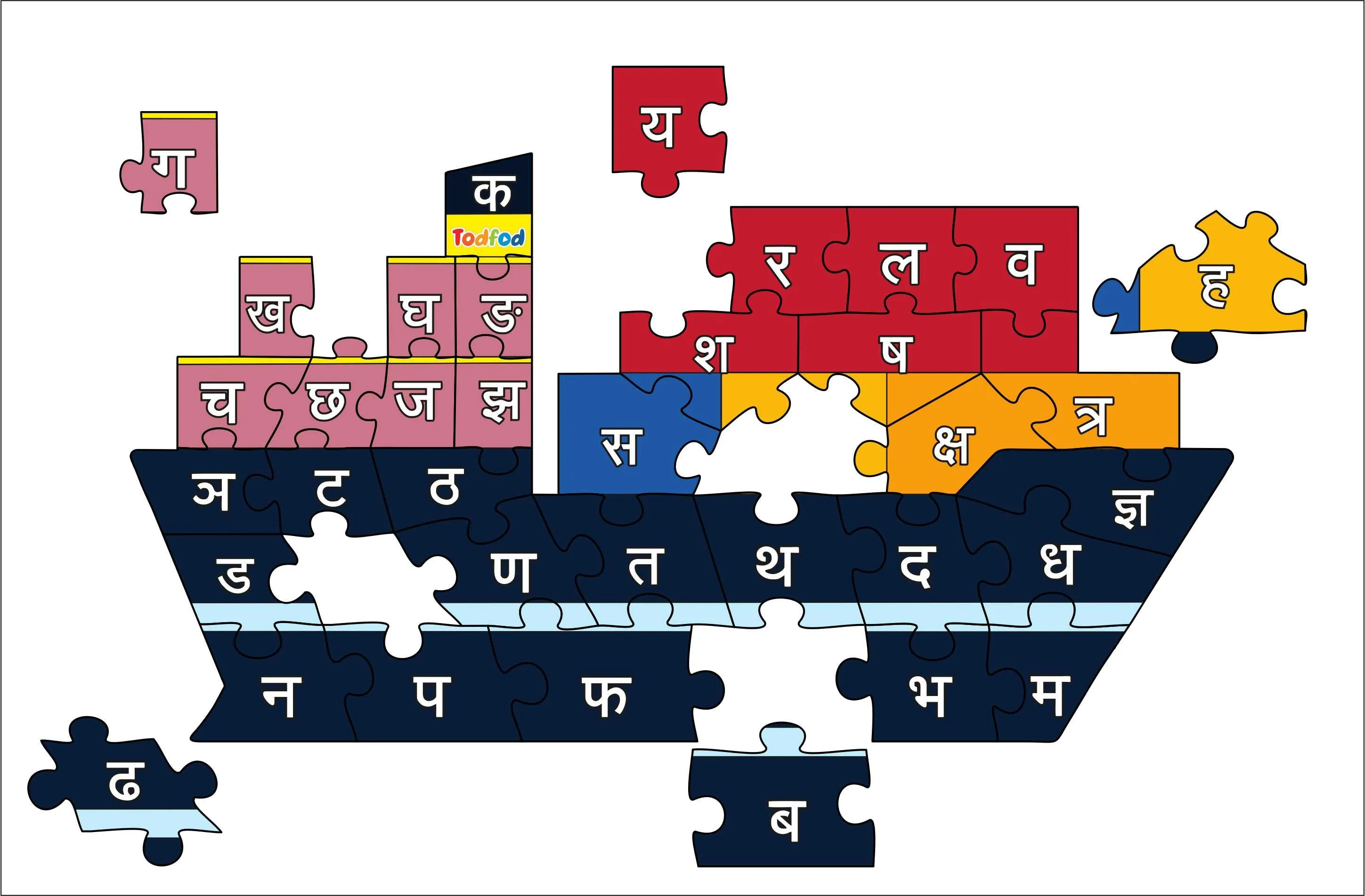 Wooden Jigsaw Puzzle – Ship Shaped Hindi Consonants